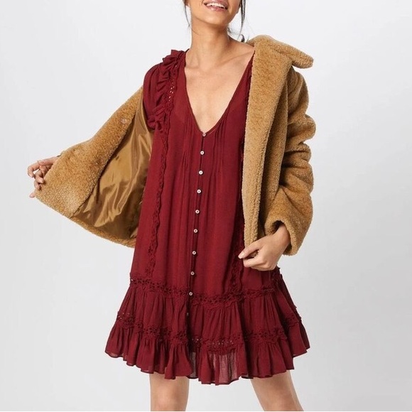 NWT❤️Free People Snow Angel Mini Dress S Wine - Picture 9 of 9
